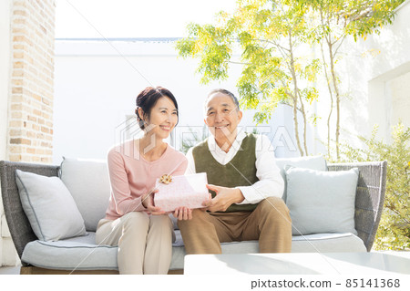 Senior couple with a gift box 85141368
