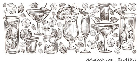 Cocktails and alcoholic beverages monochrome set Cocktails and alcoholic beverages monochrome set 85142613
