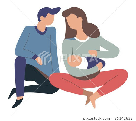 Parental love and care, mom and dad with newborn Parental love and care, mom and dad with newborn 85142632