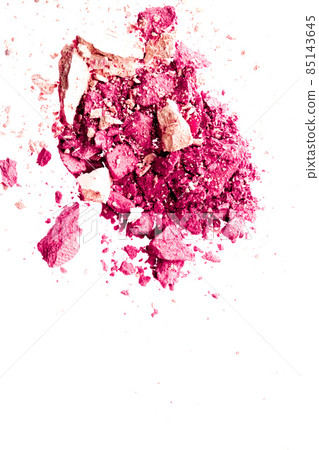 Powder cosmetics, mineral organic eyeshadow, blush or crushed cosmetic product isolated on white background, makeup and beauty banner, flatlay design 85143645