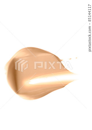 Beige beauty cosmetic texture isolated on white background, smudged makeup emulsion cream smear or foundation smudge, crushed cosmetics product and paint strokes 85144117