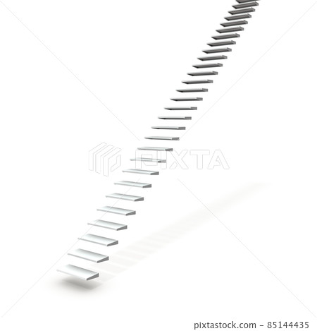 A simple white staircase that stretches out endlessly. A concept illustration that represents ascension and sublimation to another dimension. White background. 85144435