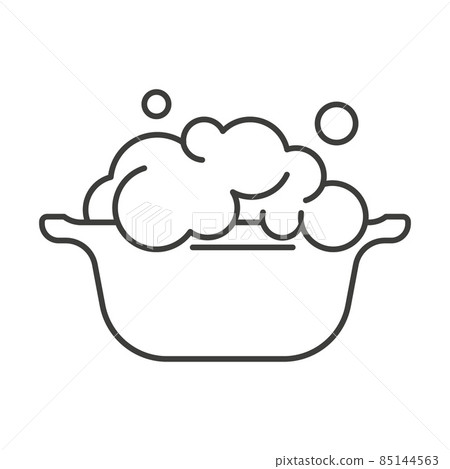 A basin with a soapy solution for washing clothes. Vector outline illustration. 85144563