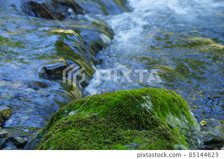 清澈的溪流,水流,岩石苔蘚,河邊風景,日本山中的溪流 清澈的溪流,水流,岩石苔蘚,河邊風景,日本山中的溪流 85144623