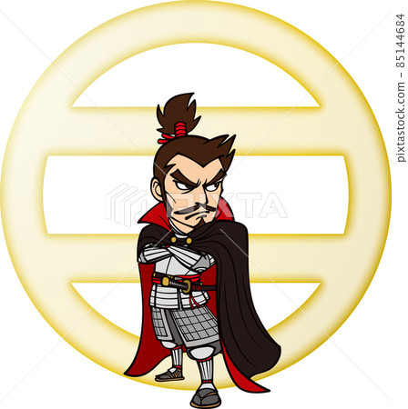 Nobunaga Oda thinking with his arms folded [3 heads and family crests] 85144684