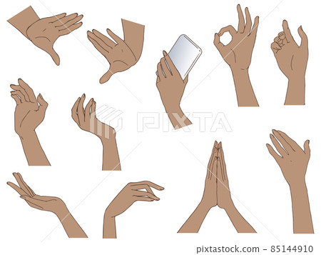 Female hand illustration set ② brown 85144910