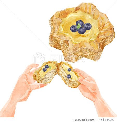 藍莓蛋奶丹麥糕點手繪水彩風格插圖 85145080