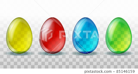 Set of colorful transparent glass Easter eggs with shadows Set of colorful transparent glass Easter eggs with shadows 85146159