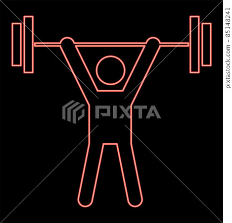 Neon man uping weight red color vector illustration image flat style 85148241