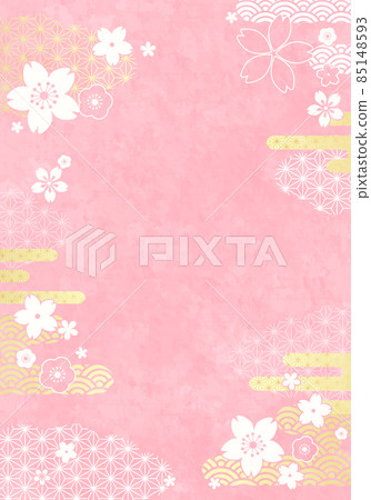 日本圖案雲花的日式矢量圖背景（粉彩、雛祭、櫻花） 85148593