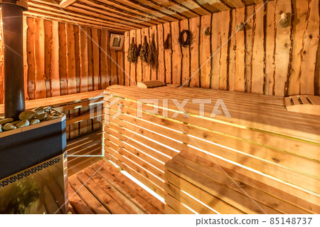 Large standard-design classic wooden sauna interior Large standard-design classic wooden sauna interior 85148737