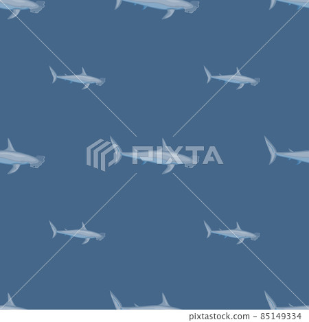 Hammerhead shark seamless pattern in scandinavian style. Marine animals background. Vector illustration for children funny textile. 85149334