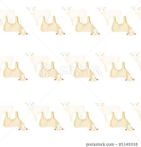 Seamless pattern of sheep. Domestic animals on colorful background. Vector illustration for textile. 85149338