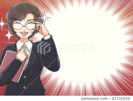 Retro comic style, glasses High school student's concentrated line banner, pleased Retro comic style, glasses High school student's concentrated line banner, pleased 85150250