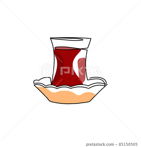 Traditional Turkish tea. Vector one linear continuous art with text Turkish style. Isolated elements for banner, logo or social media. Traditional Turkish tea. Vector one linear continuous art with text Turkish style. Isolated elements for banner, logo or social media. 85150505