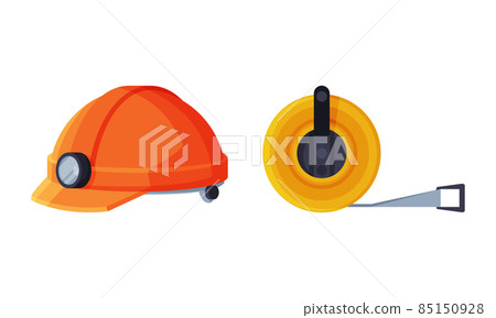 Measure Tape and Hard Hat with Flashlight as Geology Instrument and Tool Vector Set Measure Tape and Hard Hat with Flashlight as Geology Instrument and Tool Vector Set 85150928