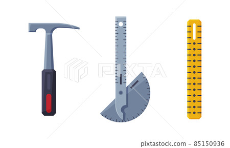 Ruler and Hammer as Geology Instrument and Tool Vector Set Ruler and Hammer as Geology Instrument and Tool Vector Set 85150936
