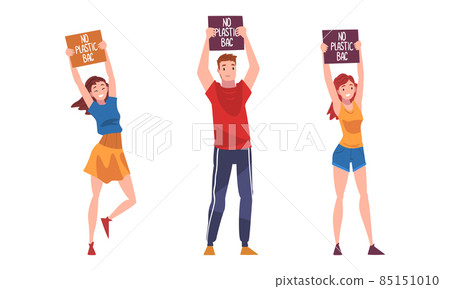 People Character with Placard Having No Plastic Bag Inscription Vector Set People Character with Placard Having No Plastic Bag Inscription Vector Set 85151010