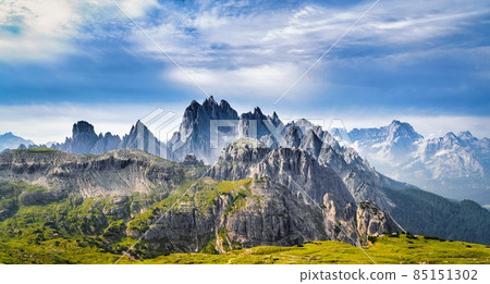 Landscape from Gardena mountain pass of Dolomites mountain range of Italy, Europe, Unesco World Heritage Site Landscape from Gardena mountain pass of Dolomites mountain range of Italy, Europe, Unesco World Heritage Site 85151302