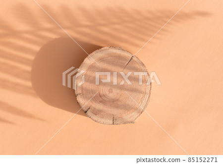 Woodcut lying on a trendy beige background with shadows of fern. A wooden platform with shades for natural cosmetics or products presentation. Wooden tray mockup in the sunlight. Top view Woodcut lying on a trendy beige background with shadows of fern. A wooden platform with shades for natural cosmetics or products presentation. Wooden tray mockup in the sunlight. Top view 85152271