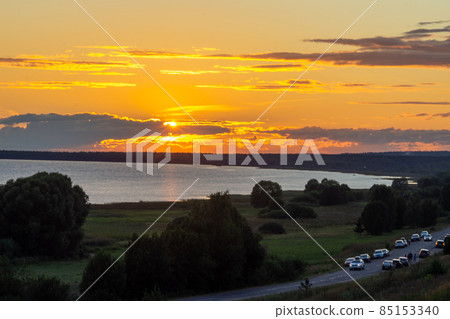 sunset on lake Pleshcheyevo in summer 85153340