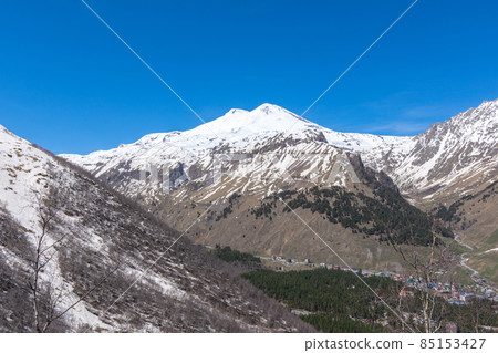 view of the snowy summit of Elbrus 85153427