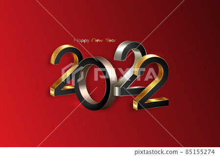 2022 golden, bronze and silver bold letters. New Year 3D logo for Holiday greeting card. Vector illustration isolated on red background, eve fashion luxury template 85155274