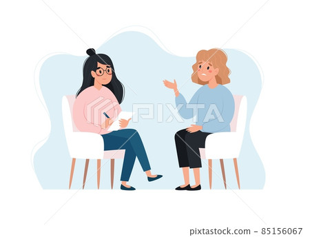 Psychotherapy session - woman talking to psychologist. Mental health concept, vector illustration in flat style 85156067