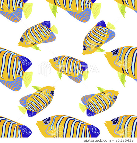 Emperor angelfish, Pomacanthus imperator seamless patterns, sea animal wildlife character. Nature underwater, marine wild ocean zoo fish Emperor angelfish, Pomacanthus imperator seamless patterns, sea animal wildlife character. Nature underwater, marine wild ocean zoo fish 85156432
