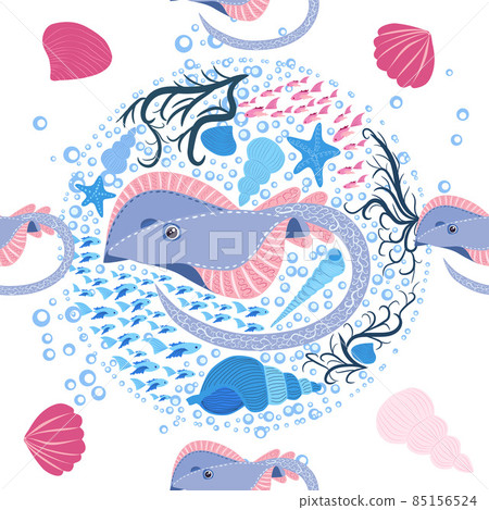 Batomorphi sea life, fish, animals bright seamless pattern. sea travel, snorkeling with animals, tropical fish 85156524