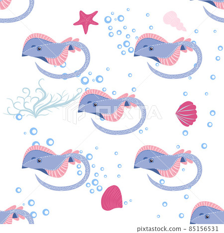 Batomorphi sea life, fish, animals bright seamless pattern. sea travel, snorkeling with animals, tropical fish 85156531