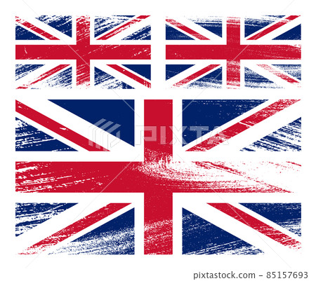 set of United Kingdom of Great Britain flag chalk scratch paint grunge textures on white background. Texture of old poster back with us flag. Vector set of United Kingdom of Great Britain flag chalk scratch paint grunge textures on white background. Texture of old poster back with us flag. Vector 85157693