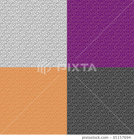 Set of seamless patterns with net of triangular labyrinths. Ornament for decoration and printing on fabric. Design element. Vector Set of seamless patterns with net of triangular labyrinths. Ornament for decoration and printing on fabric. Design element. Vector 85157694