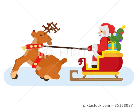 santa claus on a sleigh with a reindeer rides in 85158057