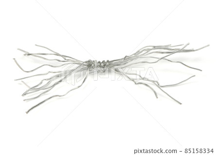 White plastic coated wire tie used for a variety of things on white background. 85158334