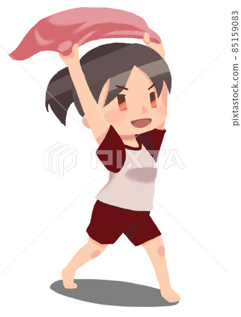 A woman who is a heat wave teacher fanning with a towel 85159083