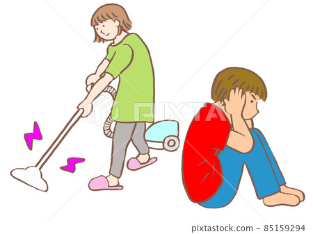 Developmental disability, hyperesthesia, a boy who closes his ears to the sound of a vacuum cleaner 85159294