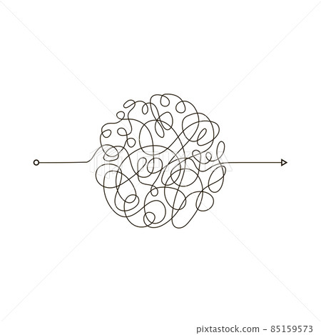 Chaotic Doodle. Thread Clew Knot. Insane Messy Line. Complicated Clew Way. Tangled Cribble Path. Difficult Process 85159573