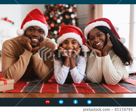 Screenshot Of Video Call With Black Family Celebrating Christmas Indoor 85159793