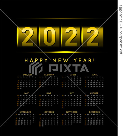 Calendar for 2022 with a golden countdown. Vector illustration on black 85160095