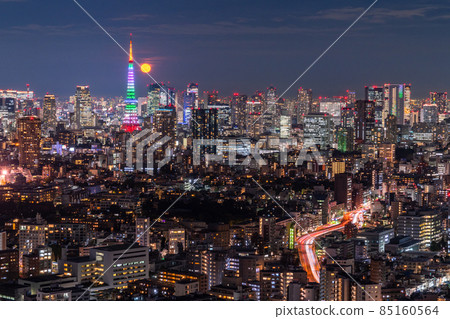 《Tokyo》 Tokyo city night view, full moon night 《Tokyo》 Tokyo city night view, full moon night 85160564