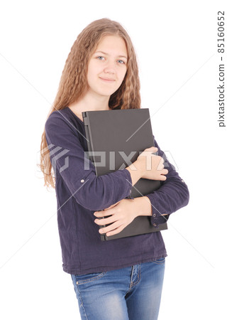 Smiling student teenage girl with laptop 85160652