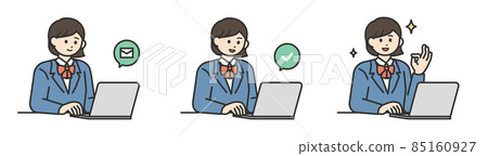 Illustration material set of student girls to register by operating a PC Illustration material set of student girls to register by operating a PC 85160927