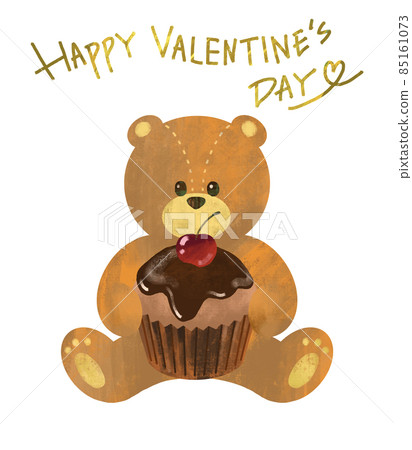 Illustration of a bear holding a cupcake Valentine 85161073