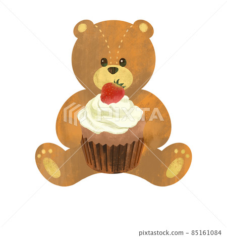 Illustration of a bear holding a cupcake 85161084