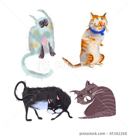 Cartoon cat characters collection. Different cat s poses, yoga and emotions set. Flat color simple style design. Vector illustration 85162268