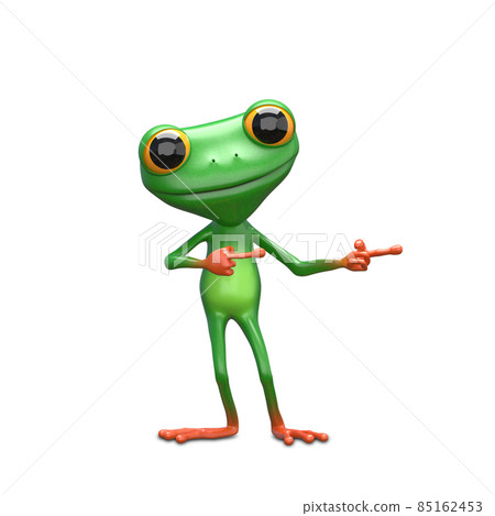 3D Illustration Green Frog Indicates Direction 3D Illustration Green Frog Indicates Direction 85162453