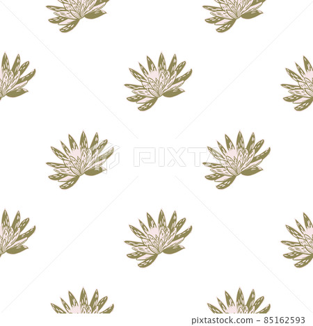 Seamless pattern with hand drawing lotus on white background. Vector floral template in doodle style. Gentle summer botanical texture. Seamless pattern with hand drawing lotus on white background. Vector floral template in doodle style. Gentle summer botanical texture. 85162593