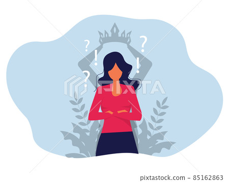 Businessman dream empower woman with crown shadow queen. Professional achievements, goal achievement. Flat vector illustration. 85162863