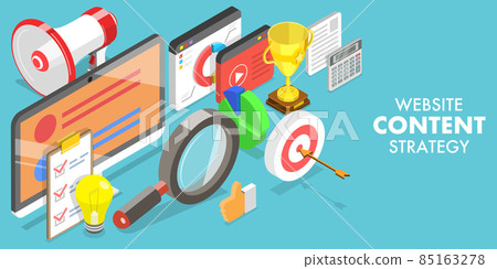 3D Isometric Flat Vector Conceptual Illustration of Website Content Strategy. 85163278